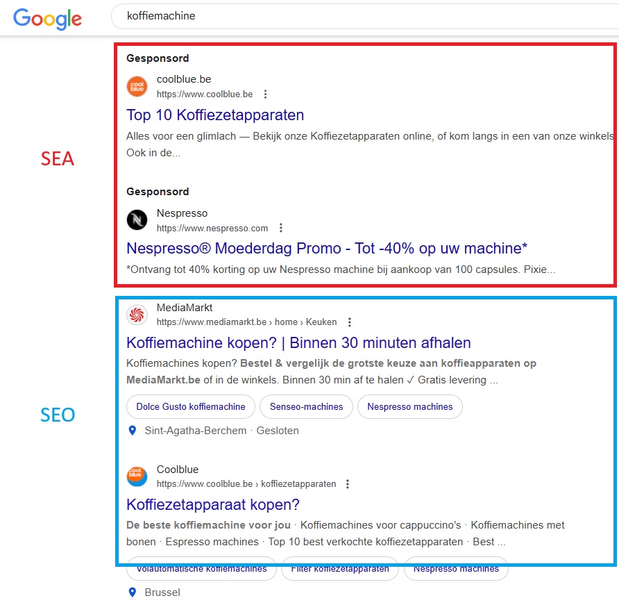 SEO SEA Google resultaten